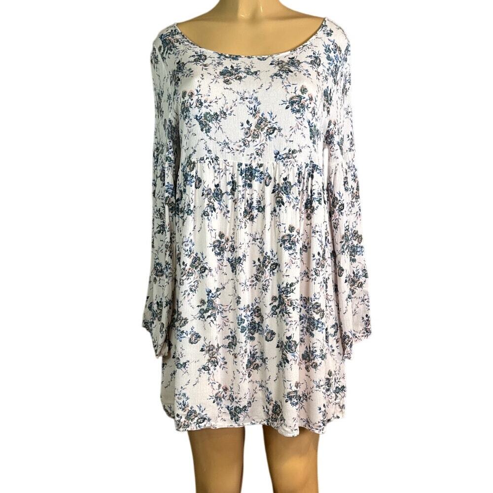 Audrey 3 + 1 Floral Babydoll Dress Long Sleeve Open V-Back Size Small